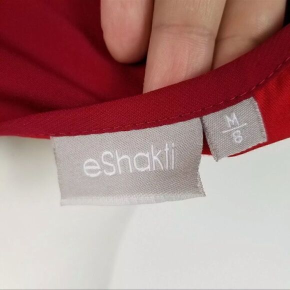 Eshakti Womens Size 8 Medium Red Short Sleeve Ruffle Front Shift Dress - Picture 5 of 6